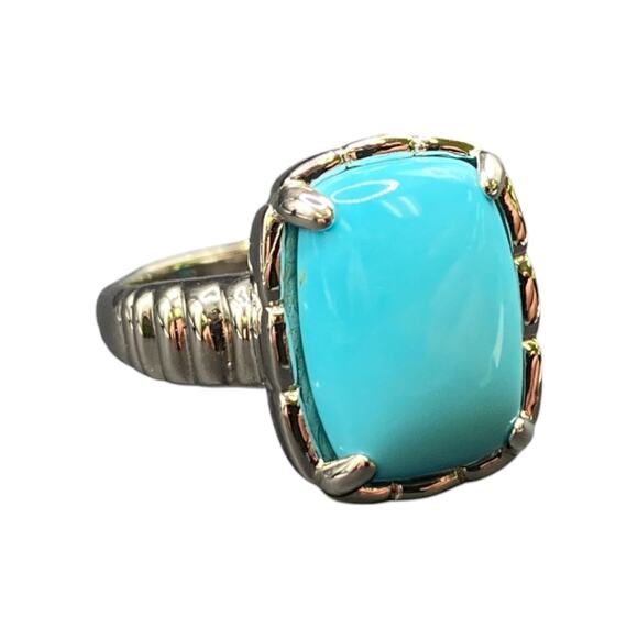 Turquoise 925 Sterling Silver Ring Gemstone Prong Set Rectangle DK Size 7.5 - Picture 7 of 14